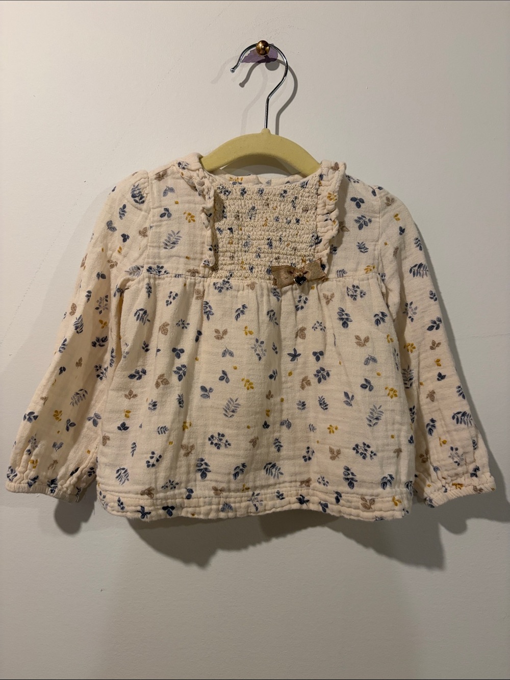Mayoral Toddler Girls Cream Floral Smocked Top with Bow 18 Months